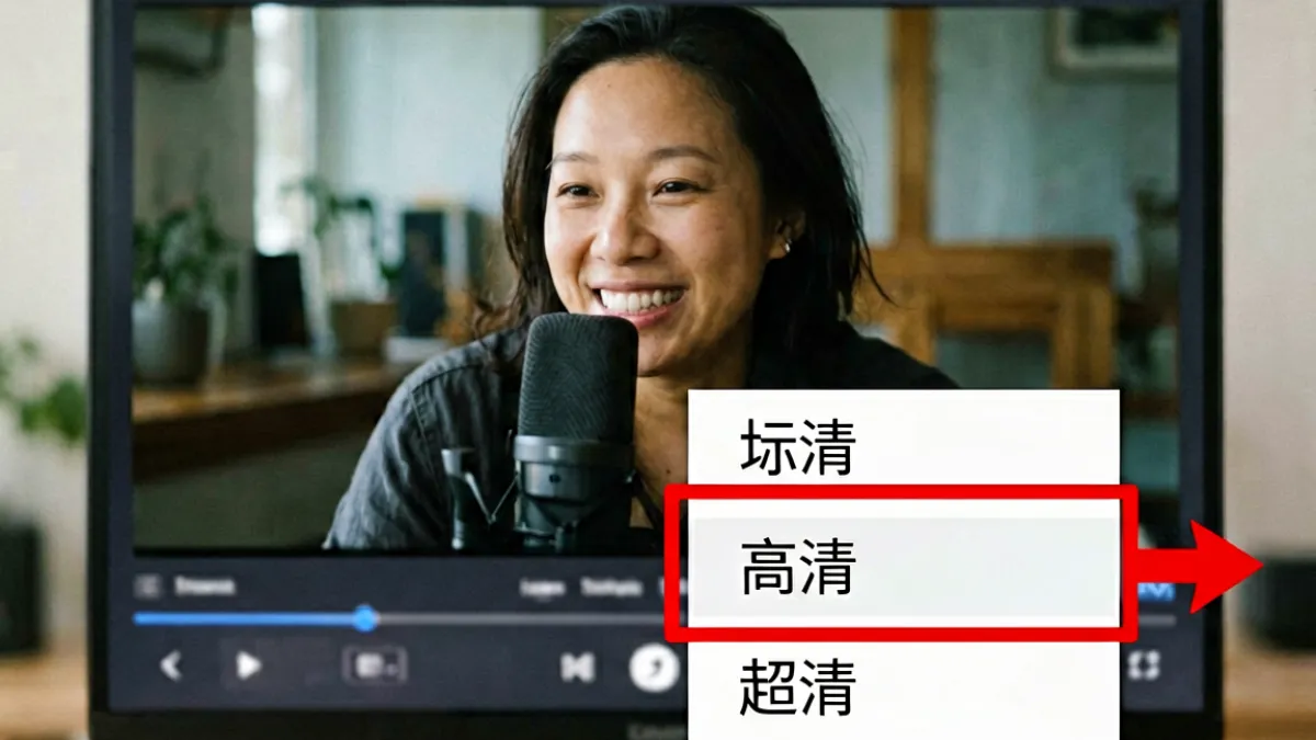 糖心网页版视频播放界面中画质设置选项展开的操作截图，标注了标清与高清切换按钮位置